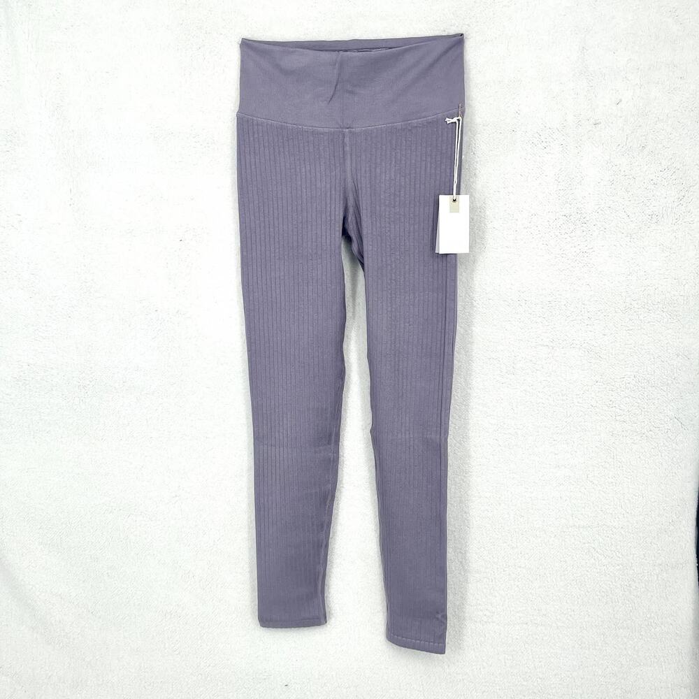 GOOD AMERICAN Leggings Women Size S/M High Waisted Ribbed Dusty Violet Athletic